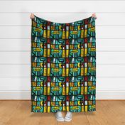 Abstract Artistic Stained Glass Basquiat Style - Yellow, Red, Teal, Light Blue, Aqua Green, For Boys Girls Kids Rooms, Bedding, Wallpaper,  