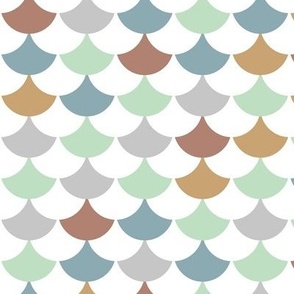 Circus scales - colorful abstract mid-century Scandinavian retro mermaid scale inspired circles boys neutral palette blue mint green beige on white