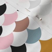 Circus scales - colorful abstract mid-century Scandinavian retro mermaid scale inspired circles ochre pink blue black on white