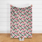 Basic minimalist retro checkerboard - Christmas seasonal gingham pattern block print vintage palette red pink mint on ivory LARGE