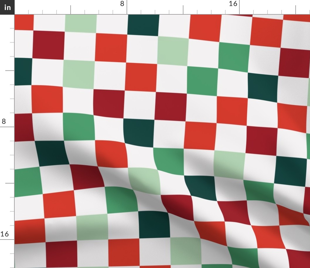 Basic minimalist retro checkerboard - Christmas seasonal gingham pattern block print red green mint on ivory LARGE