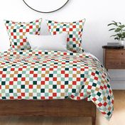 Basic minimalist retro checkerboard - Christmas seasonal gingham pattern block print red blue teal mint ochre boys palette LARGE