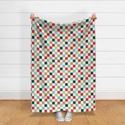 Basic minimalist retro checkerboard - Christmas seasonal gingham pattern block print red blue teal mint ochre boys palette LARGE