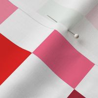 Basic minimalist retro checkerboard - Christmas seasonal gingham pattern block print red pink green mint on white LARGE