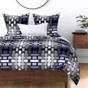 Grayscale woven plaid checks with shading on blue
