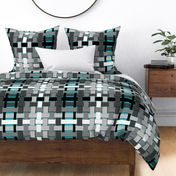 Grayscale woven plaid checks with shading on light blue