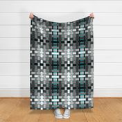 Grayscale woven plaid checks with shading on light blue