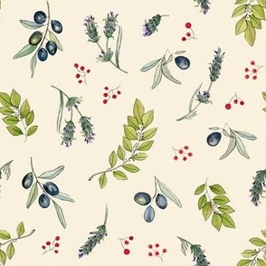 Olives, lavender and bay leaf