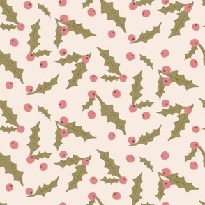 Holly_Berry_Christmas_Beige_Green_Pink