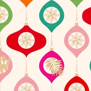 LARGE - Retro Christmas Bauble Pattern 1. Red, Green, Pink on Cream