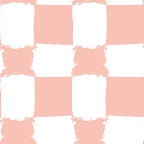 Brushed White Checkerboard on Pastel Melon- Large -