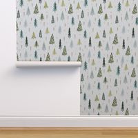 Rustic Modern Christmas Trees Aqua & Green Small Scale