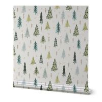 Rustic Modern Christmas Trees Aqua & Green Small Scale