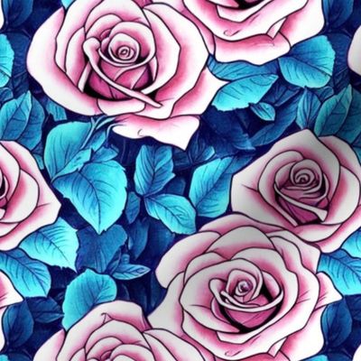 Pink Roses with Blue green leaves Medium 
