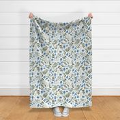 18" Watercolor floral in azure blue and sage green