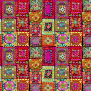 Granny squares In watercolor Red and yellow_medium scale