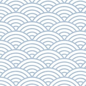 Japanese Rainbow Arches- Seigaiha- Petal Solids Coordinate Sky Blue on White- Large- Linen Texture- Rainbows- Blue Scallops- Arches- Sea Waves- Small