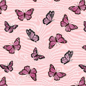 y2k pattern with butterflies pink