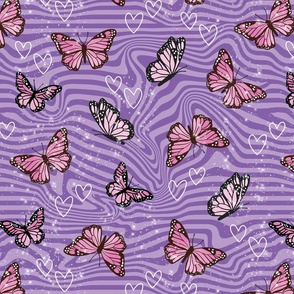y2k pattern with butterflies purple