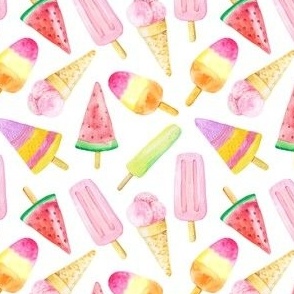 Tropical Summer Warm Ice Cream Popsicle Watermelon Cone Pink Green Yellow Orange Red 