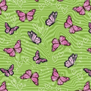 y2k pattern with butterflies green