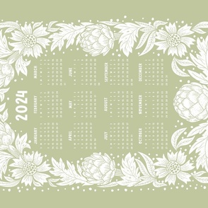 Calendar 2023 Victorian Artichoke and flowers Art nouveau green