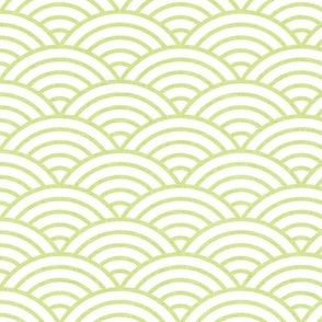 Japanese Rainbow Arches- Seigaiha- Petal Solids Coordinate Honeydew on White- Large- Linen Texture- Green Rainbows- Scallops- Arches- Sea Waves- Small