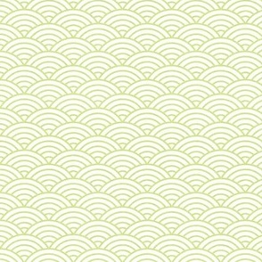 Japanese Rainbow Arches- Seigaiha- Petal Solids Coordinate Honeydew on White- Large- Linen Texture- Green Rainbows- Scallops- Arches- Sea Waves- SMini