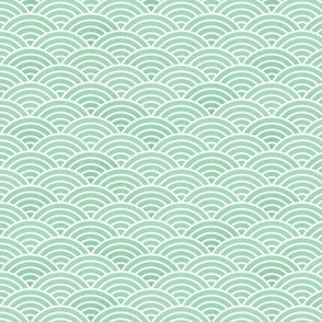 Japanese Rainbow Arches- Seigaiha- Petal Solids Coordinate Jade- Linen Texture- Green Rainbows- Scallops- Arches- Sea Waves- Mini  Wallpaper- Bright Tropical Summer Ocean- Mermaid Scales