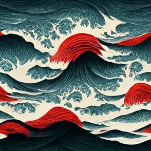 Japanese Rising Sun Wave Pattern - Inspired by Hokusai