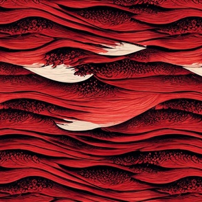 Japanese Red Waves II - Inspired by Hokusai