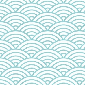 Japanese Rainbow Arches- Seigaiha- Petal Solids Coordinate Pool on White- Linen Texture- Acqua Blue Rainbows- Scallops- Arches- Sea Waves- Small Wallpaper- Bright Tropical Summer Ocean- Winter Hills