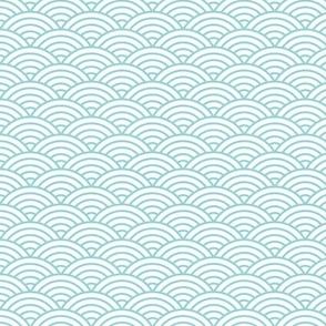 Japanese Rainbow Arches- Seigaiha- Petal Solids Coordinate Pool on White- Linen Texture- Acqua Blue Rainbows- Scallops- Arches- Sea Waves- Mini Wallpaper- Bright Tropical Summer Ocean- Winter Hills