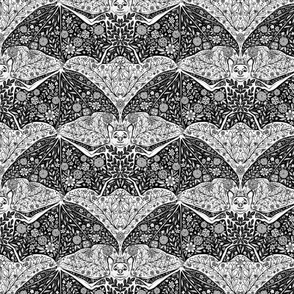 Colorful Floral Halloween bat black and white_ white background small
