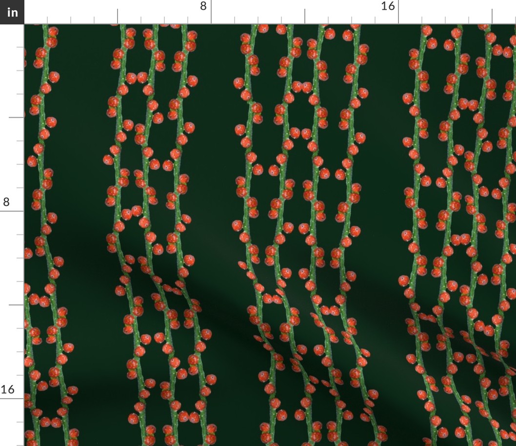 Christmas Red Berries  Stripes on Sacramento Green | Medium Scale