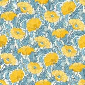 Climbing Yellow Poppy Flowers Vintage Floral