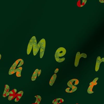 Colourful Merry Christmas Pattern on Sacramento Green | Medium Scale