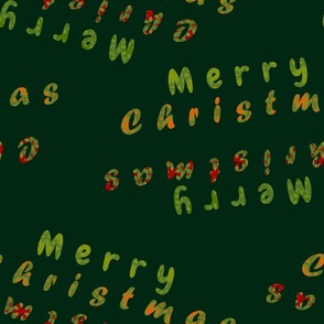 Colourful Merry Christmas Pattern on Sacramento Green | Medium Scale