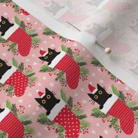 Cute black cat in Christmas stocking xmas fabric  tiny scale WB22