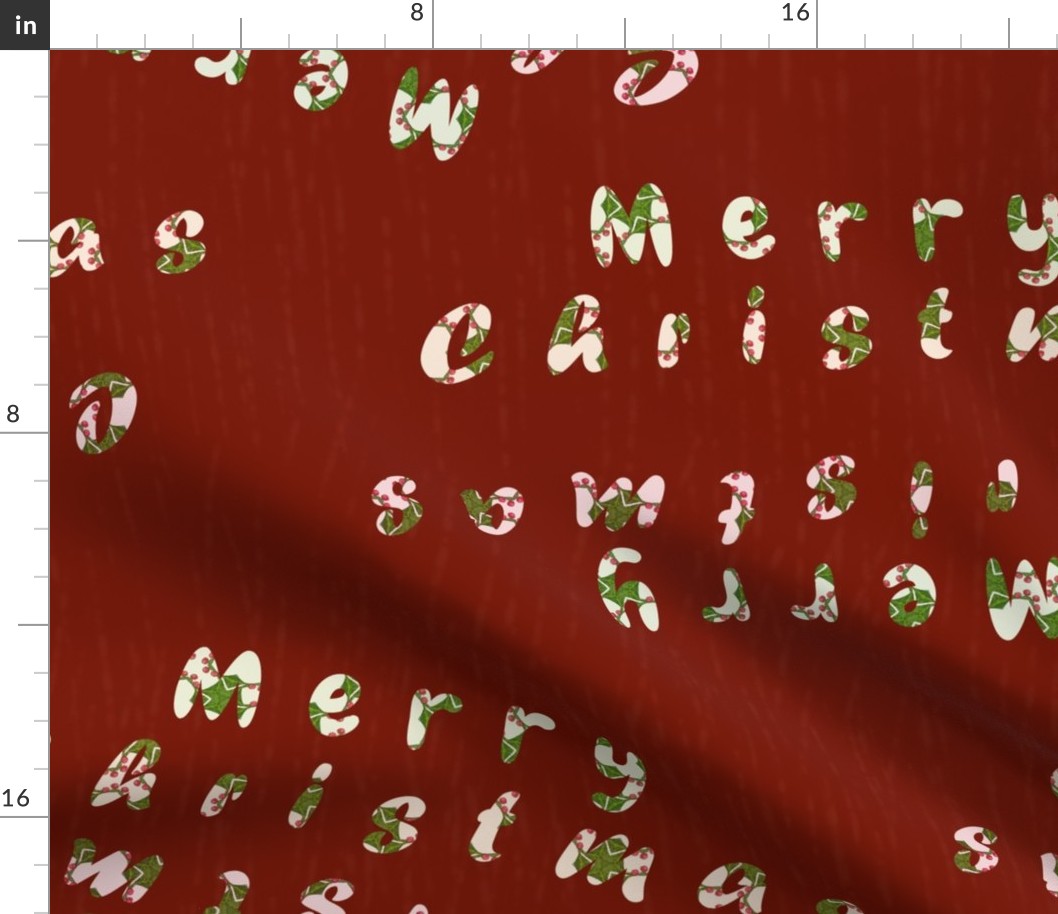 Merry Christmas Pattern on Currant Red | Large Scale