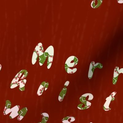 Merry Christmas Pattern on Currant Red | Medium Scale