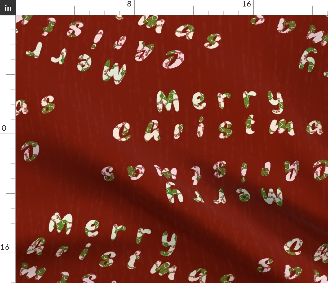 Merry Christmas Pattern on Currant Red | Medium Scale