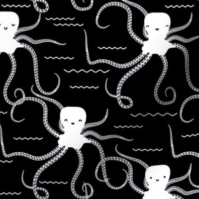 Cute Nautical Octopus black and white