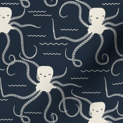 Cute Nautical Octopus Navy Blue