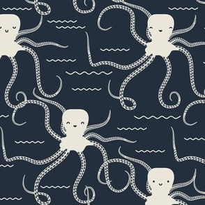 Cute Nautical Octopus Navy Blue