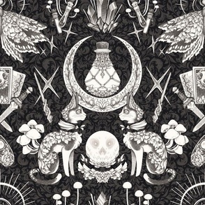 Witchy Damask in Black and White - Large Scale