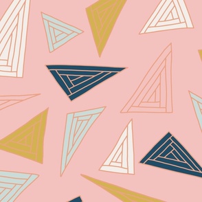 Large colorful triangles with orange outlines on pink 24