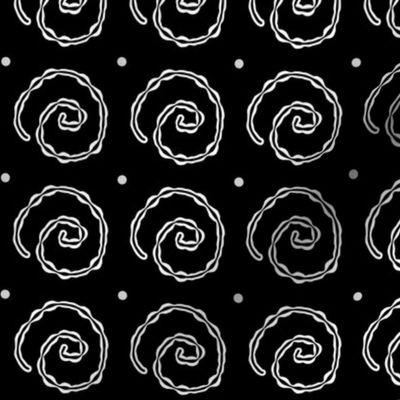 White swirl snails on black - large scale print 