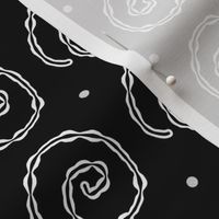 White swirl snails on black - large scale print 