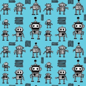 Little Robots on Blue Medium 
